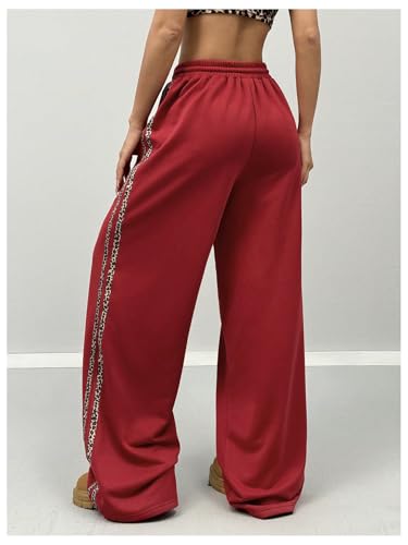 WDIRARA Women's Leopard Letter Graphic Wide Leg Sweatpants Drawstring Waist Workout Baggy Pants2