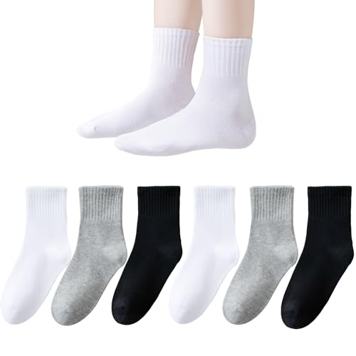 Marchare Kids Seamless Socks Boys Girls Cotton Athletic Socks School Ankle Socks with Retro Stripes 6 Pack