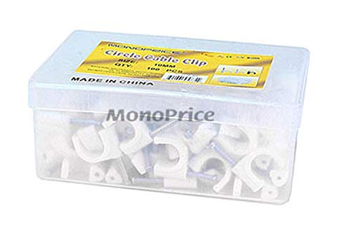 Image of Monoprice 104061 RG6 Quad Shield CL2 Coaxial Cable with F Type Connector White & Circle Cable Clips with Steel Nail, 10mm, 100pcs /Pack White