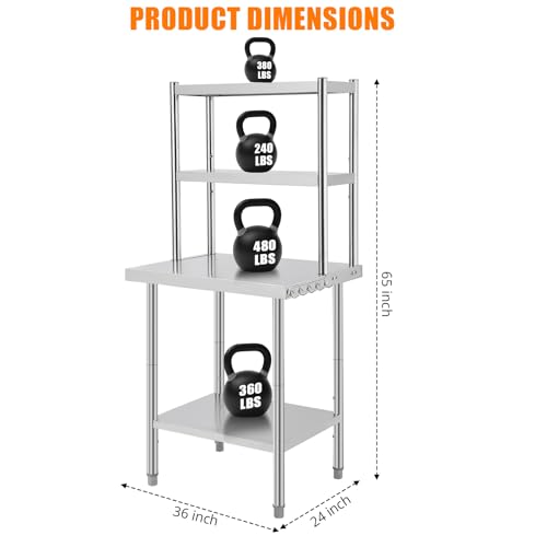 EliteEdge Commercial Stainless Steel Prep Table with Adjustable Shelves and Side Hooks, 36" X 24" Heavy Duty Workstation for Restaurant, Kitchen, or Workshop by EliteEdge - Image 7