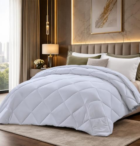 Image of Super Comfort Microfiber 400 GSM Double Bed Comforter for Heavy Winter Blanket Quilt Diamond Stitch (90 inch x 100 inch Inches /228cm x 254cm) - Comforter Double Bed|Sky Blue