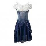 purpleq Damen Eiskunstlaufkleid mit Strass, Wettkampfkleid für Eiskunstlauf, Blau-Weißes Farbverlauf Design, Elegantes Performance Kostüm für Training und Wettbewerb,Blau,XS