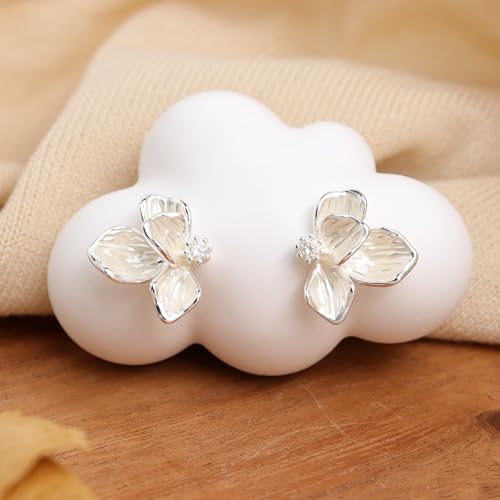 Jean Beau Flower Leaf Pearl Stud Earrings for Women, Statement Cluster CZ Earring Gold Plated Sterling Silver Wedding Prom Fashion Jewelry Gift4