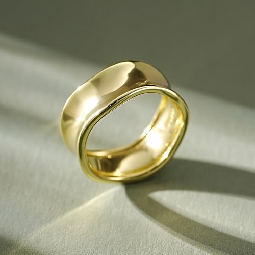 LUCA SMITH 14K Gold Plated Wavy Chunky Bands Stackable Rings Twisted Wave Irregular Fashion Unisex for Men Women Wedding Band Stacking Statement Anniversary Ring for Engagement3