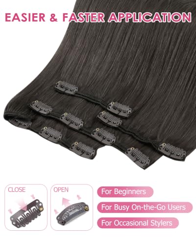 Image of YoungSee Hair Extensions Clip in Mocha Brown, Short Human Hair Clip-in Hair Extensions, 12 Inch 85G 7Pcs Natural Human Hair Clip in Extensions, Can Be Heat-styled Straight Hair
