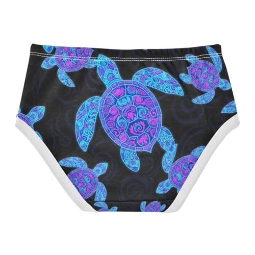 Neon Sea Turtles Black Underwear Girls, Toddler Panties, Girls' Cotton Brief Underwear, 2–8 Years2