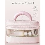 VLANDO Travel Makeup Bag, Large Travel Toiletry Bag for Women Girl, Waterproof Cute Cosmetic Bag with Handle, Clear Make up Bag for Cosmetic, Brushes, Skincare-Apricot Pink - Image 6