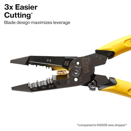 Image of Klein Tools K12045 Heavy-Duty Wire Stripper, Slim-Forged Design, Self-Opening Wire Stripping Tool, Electrical Pliers with Shear Cutter, Cable Stripper Tool