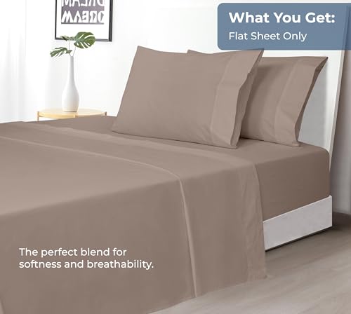Image of Royale Linens 100% Organic Cotton Full Flat Sheet Only - Super Soft - Percale Top Sheets - Full Flat Sheet Sold Separately - Breathable, Cool & Crisp White Sheets Only (81 inch x 96 inch, Mocha)