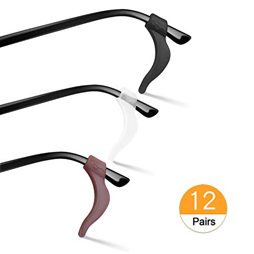 SMARTTOP Silicone Anti-slip Holder, Ear Hook, Eyeglass Temple Tips Sleeve Retainer for Glasses, Sunglasses, 12 pairs (Black+White+Brown)