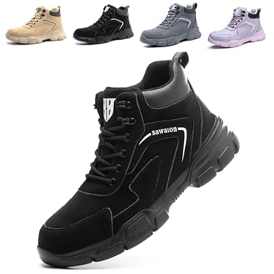 Botas de Seguridad para Hombre Mujer Impermeable Ligeras Zapatos de Seguridad con Punta de Acero Antideslizante Botas de Trabajo Negro 39 EU