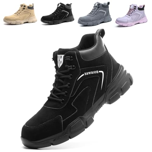 Botas de Seguridad para Hombre Mujer Impermeable Ligeras Zapatos de Seguridad con Punta de Acero Antideslizante Botas de Trabajo Negro 39 EU