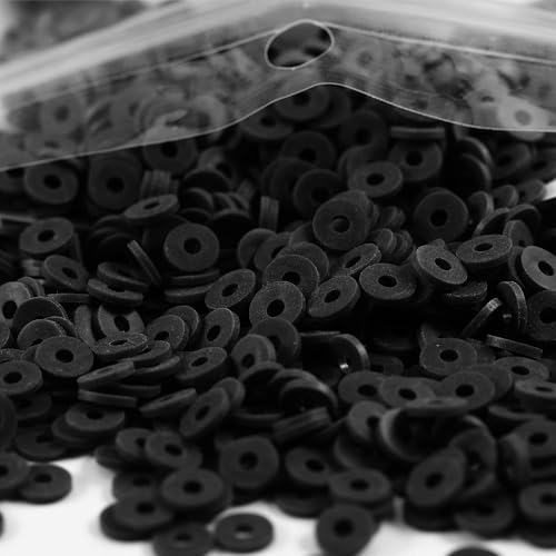 Carporay 2000pcs Cyan Black Clay Beads for Bracelets Making Flat Round Polymer Clay Beads 6mm Spacer Heishi Bead for Jewelry Making Earring Bracelets Necklace (Black)