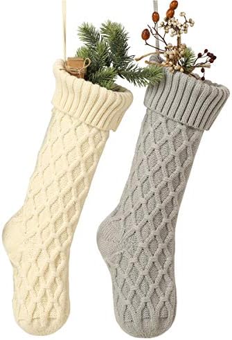 FAYBOX BRIDAL Cable Knitted Christmas Stockings Xmas Home Decoration 46cm