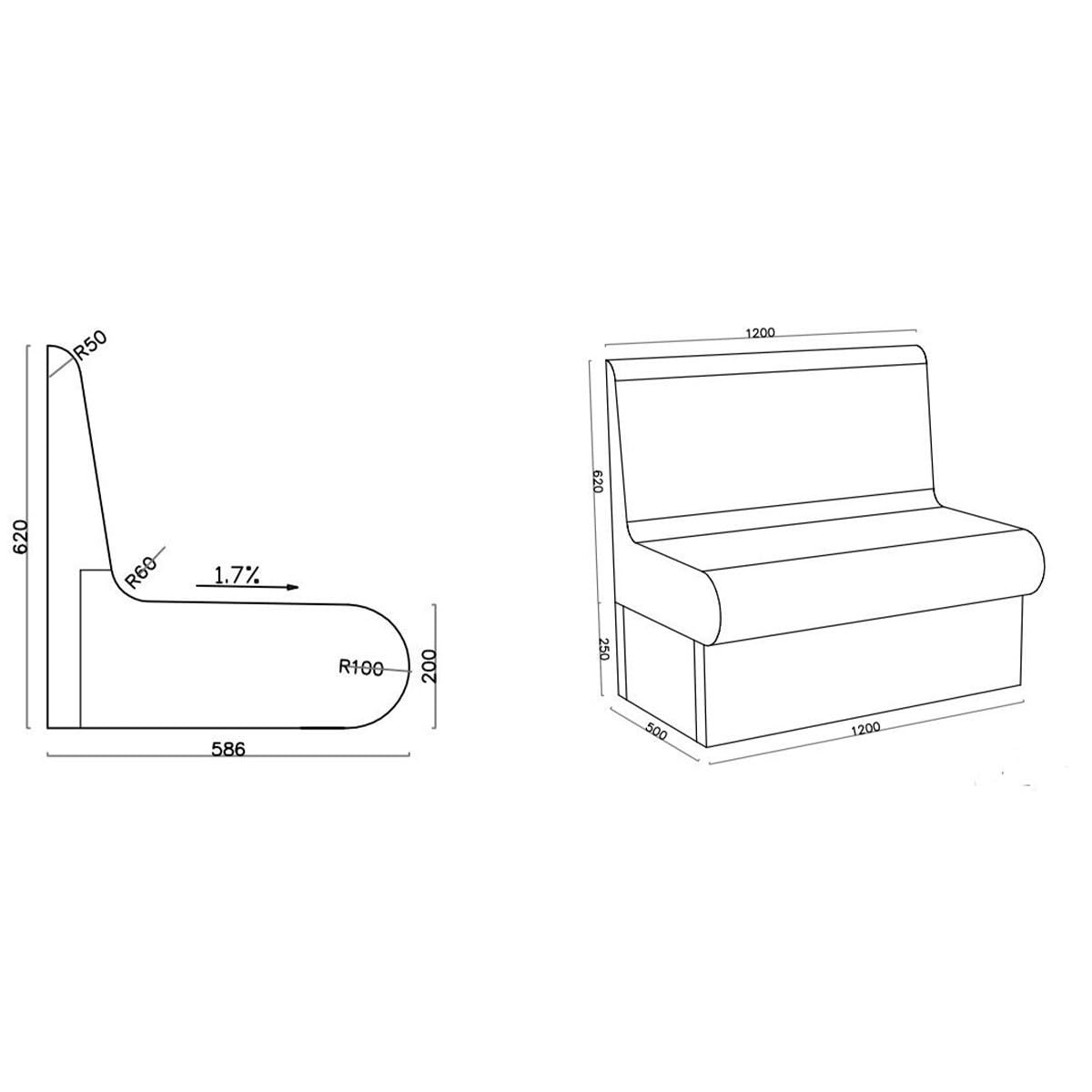 Banc arrondis 1200 x 586 cm avec Dossier XPS prêt à carreler pour hammam et Salle de Bain valstorm