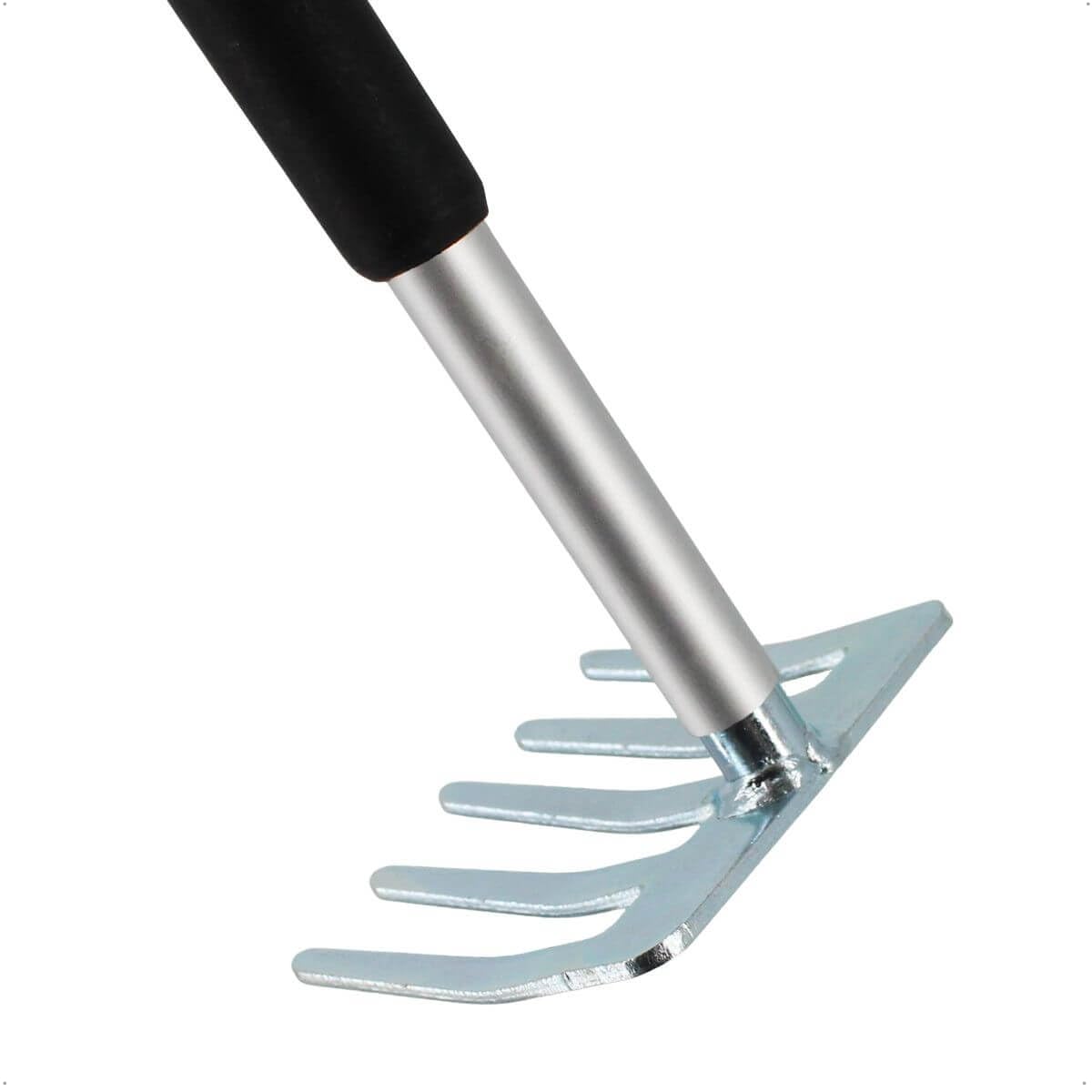 Rekord Kleinfeger (Staal) met telescopische steel (Aluminium) lengte tot 124 cm & ophanggat, Hark, Reken, Fechbesen, Kleinreken, Laubrechen, Tuinhark
