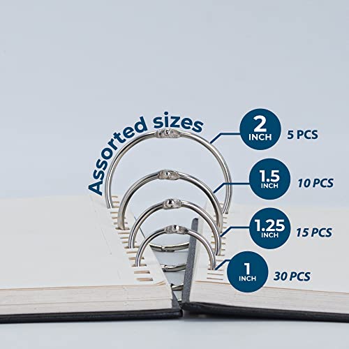 Offplex (60 Pack) Loose Leaf Binder Rings Assorted Sizes (1,1.25,1.5,2 Inch), Premium Nickel Plated Steel Book Rings For Home, School Or Office Use, Index Card Rings, Key Rings, Paper Rings #TOP2