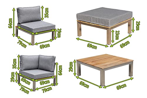 OUTFLEXX Loungemöbel, Silber/grau, Edelstahl/FSC-Teakholz/Textil, für 4 Personen, inkl. Beistelltisch – Bild 6