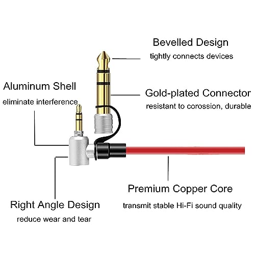 Cable auxiliar 3.5mm a 3.5mm con adaptador 6.5mm rojo miniatura 2