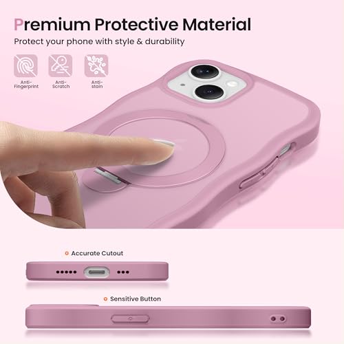 CAPRARO for iPhone 13 Case & iPhone 14 Case with 360° Spin Magnetic Stand for Women, [Compatible with MagSafe] [Camera Protection] Cute Wave Translucent Matte Case for iPhone 13/14, Black Currant by CAPRARO - Used condition - Image 8