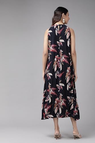 Image of Yash Gallery Women's Rayon Crepe Floral Printed A-Line Maxi Dress Sleeveless Round Neck Casual Summer Dress Lightweight Comfortable Long Dress for Women