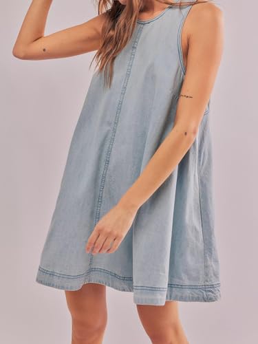 Image of utcoco Women's 2026 Summer Sleeveless Denim Mini Dress Back Cut Out A Line Swing Jean Tank Dress