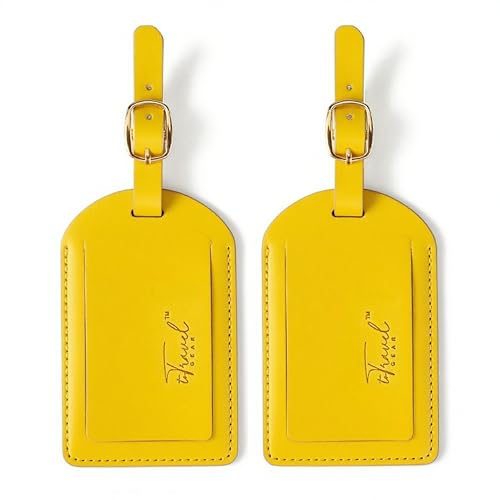 Luggage Tags for Suitcases,2 Pack PU Leather Privacy Protection Bag Tags Travel Accessories Essentials,Lemon Yellow