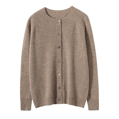 Image of Women's 100% Merino Wool Crew Neck Cardigan Lightweight Sweaters | Long Sleeve, Open Front, Button Down, Soft Knitted Coat, Casual, Breathable Tops, Business Outerwear, Cashmere Alternative