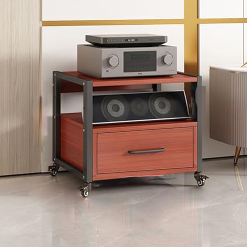 Unidad de entretenimiento, estantería de audio esquinera móvil, estantería estéreo con cajón y soporte multimedia con ruedas universales, estantería de audio de 3, 4 o 5 niveles for suelo.(Walnut,50x4