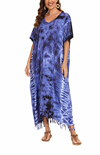 Image of Beautybatik Women Hippie Tie Dye Caftan Kaftan Loungewear Maxi Plus Size Long Dress XL to 4X