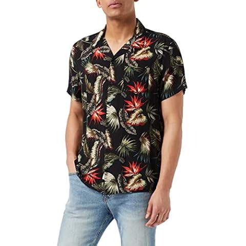 Schott NYC Shrivera Camisa, Negro (Black Tropical Black Tropical), Small para Hombre Cover