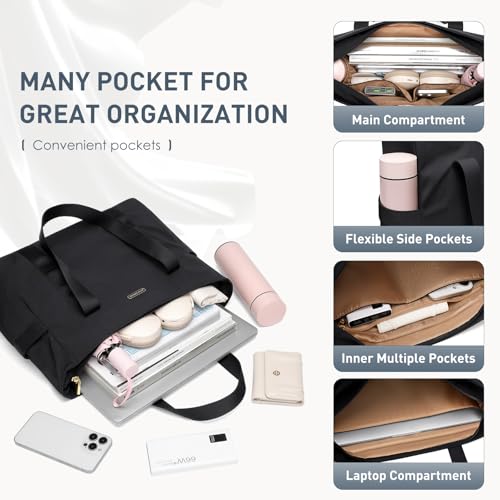 Bolso Tote para mujer con cremallera negro miniatura 4