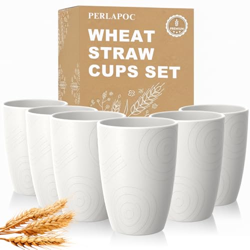 Image of Wheat Straw Cups 16 oz, 6 PCS Unbreakable White kitchen Cups Set