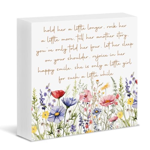 Girl Nursery Decor Nursery Wildflower Wood Sign Hold Her a Little Longer Wooden Box Sign Baby Girl Room Table Desk Shelf Decoration Baby Shower Gifts for Girls