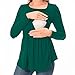 Bearsland Women’s Nursing Top Long Sleeve Scoop Neck Nursing Shirt Breastfeeding Shirt Pregnancy Clothes,Dark Green,L