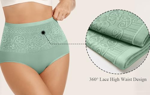 Image of Women's Lace Trim High Waisted Cotton Underwear Full Coverage Ladies Panties Tummy Control Briefs 4 Pack