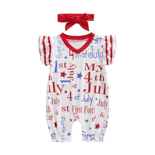 FYBITBO Baby Girl 4th of July Outfit My First 1st 4th of July Onesie Romper Sleeveless Jumpsuit Fourth of July Clothes (My First 4th of july, 0-3 Months)
