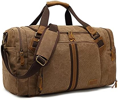 Travel Duffel Bag,Waterproof Canvas Genuine Leather Weekend bag,Carry on Weekender Overnight Bag with Shoes Compartment for Men Women Water-proof & Tear Resistant Travel Bag Sports Gym Bag (Khaki) 1 Travel Duffel Bag,Waterproof Canvas Genuine Leather Weekend bag,Carry on Weekender Overnight Bag with Shoes Compartment for Men Women Water-proof & Tear Resistant Travel Bag Sports Gym Bag (Khaki)