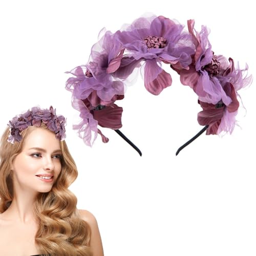 Violette Blumen-Haarbänder für Damen, Hochzeit, Blumenmuster, Brautjungfer, Braut, Tiara, Stirnband, Mädchen, lila Haarschmuck