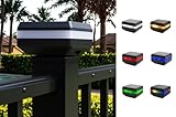 Lunilly 4 Pack Solar Post Cap Lights for 2x2 inch Aluminum, Wrought Iron, and Garden/Pool Fences, Warm White, Cool White, and Selectable RGB Colors with Built-in Color-Changing Holiday/Party Mode!