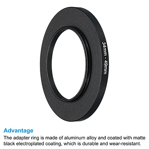 PATIKIL 34mm-49mm Metal Step Up Ring, Camera Lens Filter Adapter Ring Aluminum Filter Adapter Ring for Camera Lenses Hood Black - Image 4