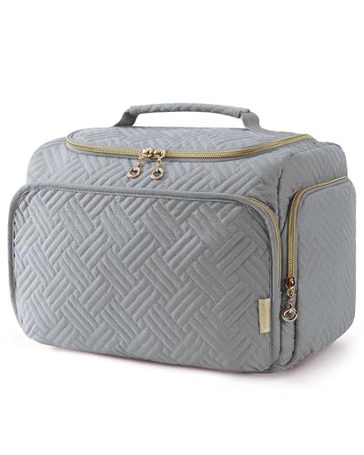 BAGSMART Trousse de toilette de voyage, grande ouverture, trousse de voyage pour articles de toilette, maquillage cosmétique, sac de voyage avec poignée, gris, Large, Tendance