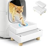 Bartuke Verstellbare 2-stufige Katzentoilettenrampe, Katzen Treppen&Stufen mit Holzfüße Filterfunktion, leicht zu reinigender Tiertreppe für ältere Katzen Automatische Katzenmüllbox (Weiß)