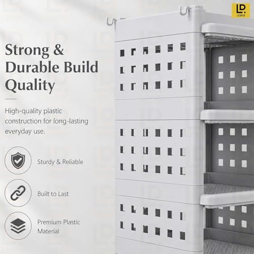 Image of LEOPAX 5 Tier Multi-Purpose Storage Rack Stackable Shelf Utility Rolling Stand Rack | Storage Organizer Racks with Wheels for Kitchen Laundry Room Bathroom Office Home - Grey (28 x 33 x 94cm)