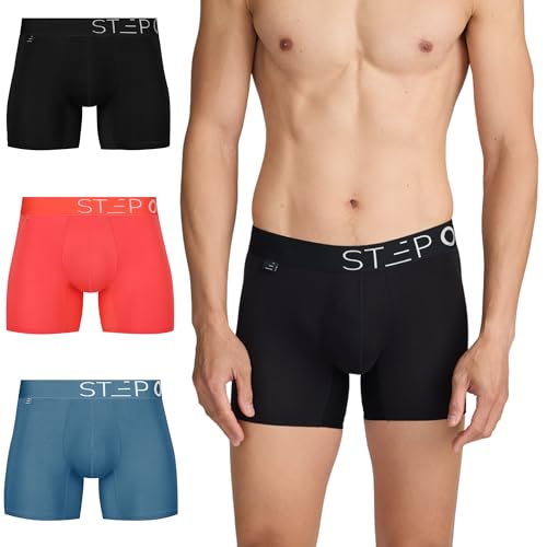 STEP ONE Mens Underwear Trunk Briefs, 3 Pairs, Viscose from Bamboo Underwear, Moisture Wicking 3D Pouch + No Ride Up Trunks