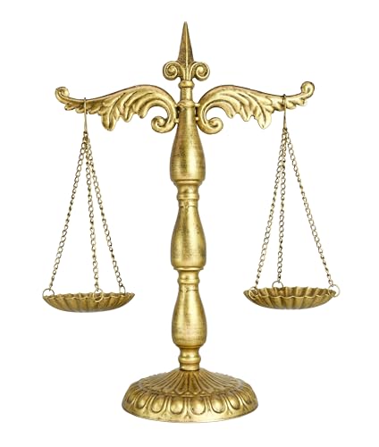 Vintage Large Metal Libra Jewelry Towers Display Cosmetic Organizer Storage, Scale Centerpiece Stand, Antique Jewelry Storage, Farmhouse Candleholder Display – Golden, 11“ W x 16.7“ H