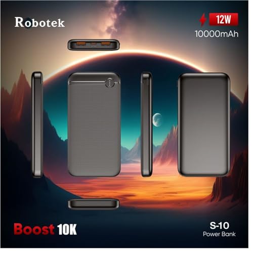 Image of ROBOTEK 10000mAh Power Bank with 12W Fast Charging | Quick Charge 3.0 | Li-Polymer Power Bank | Dual Input Type C & Micro USB | Dual Output USB Type A | for iPhone, Android Phone, Tablet