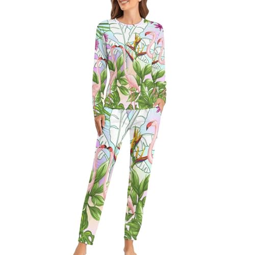 Ensemble de pyjama femme de qualité supérieure avec pantalon et t-shirt manches longues Flamingo