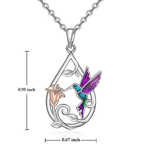 Hummingbird Necklace for Women Sterling Silver Blue Purple Hummingbird Pendant Necklace Hummingbirds Flower Jewelry Charm Memorial Christmas Mothers Day Gifts2