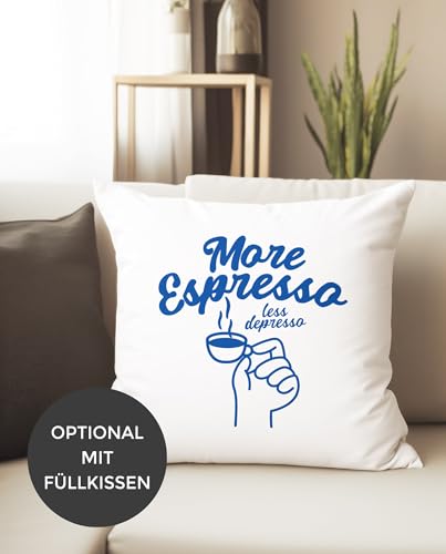 Housse de coussin More Espresso Less Depresso blanche pour canapé